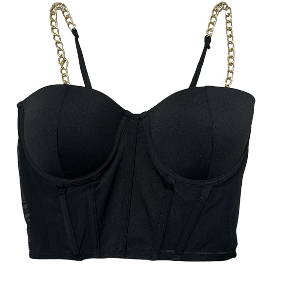 Say What Black Bustier Gold Chain Vintage Corset - Picture 3 of 9